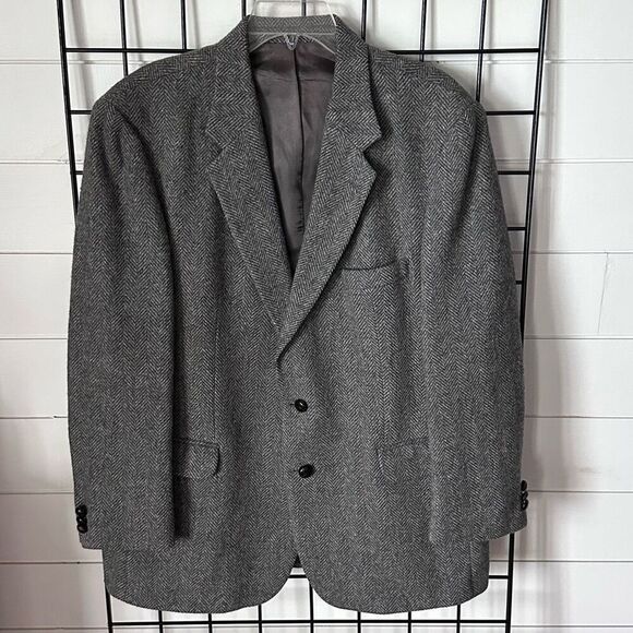 Vtg Woodmere Herringbone Tweed Sports Coat Men’s 44R Wool Grandpa‎ 80s - Picture 1 of 16